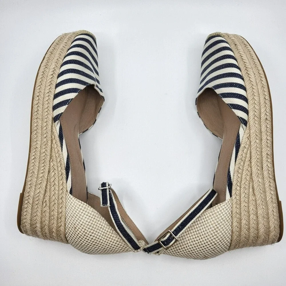 J. Jill Wedge Cecile Espadrilles Stripe Ankle Strap PLatform Sandal Womens Sz 11